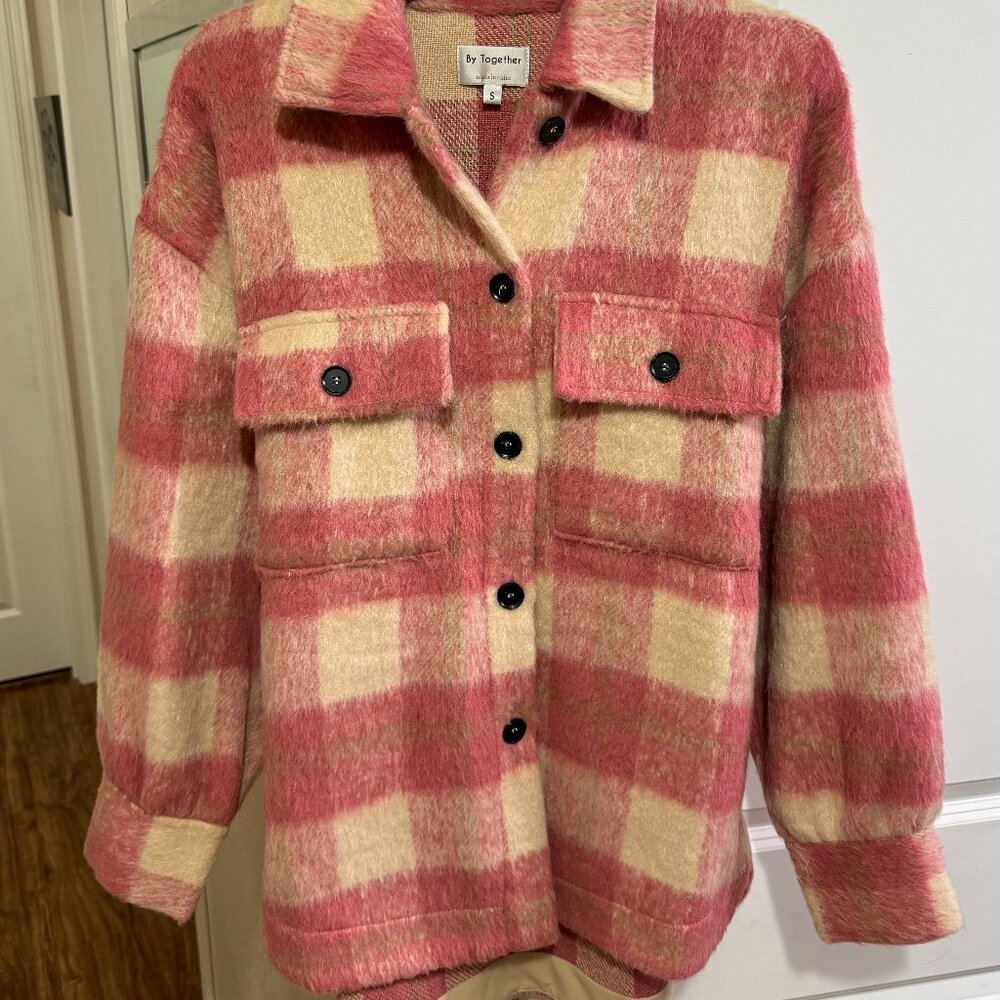Brand New - By Together Pink & Cream Plaid Shacket - Size Small - Picture 2 of 7